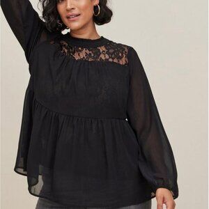 Torrid Lace with Chiffon Overlay Babydoll Blouse Size 3